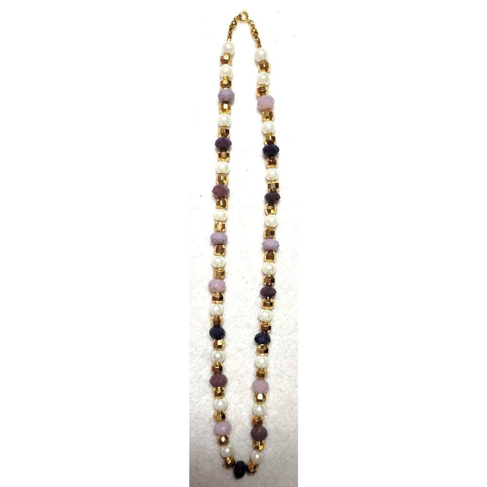 Purple Blue Crystal Necklace & Tested Sterling Silver Pink Faux Pearl Bracelet